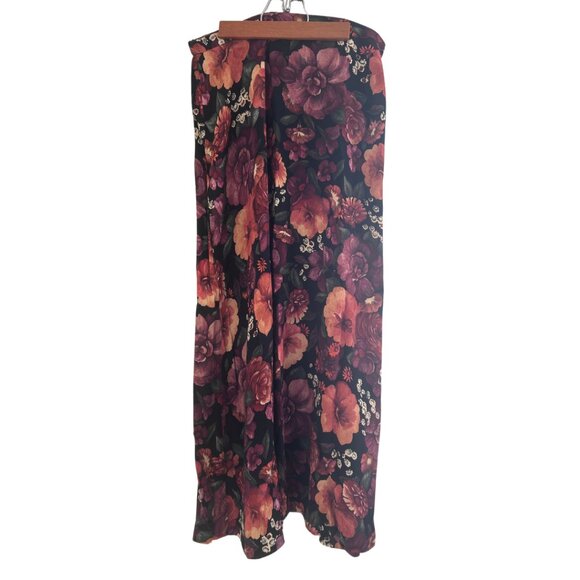 Vintage Coldwater Creek Rayon Floral Maxi Skirt Black Orange Red Size 12 - Picture 1 of 8